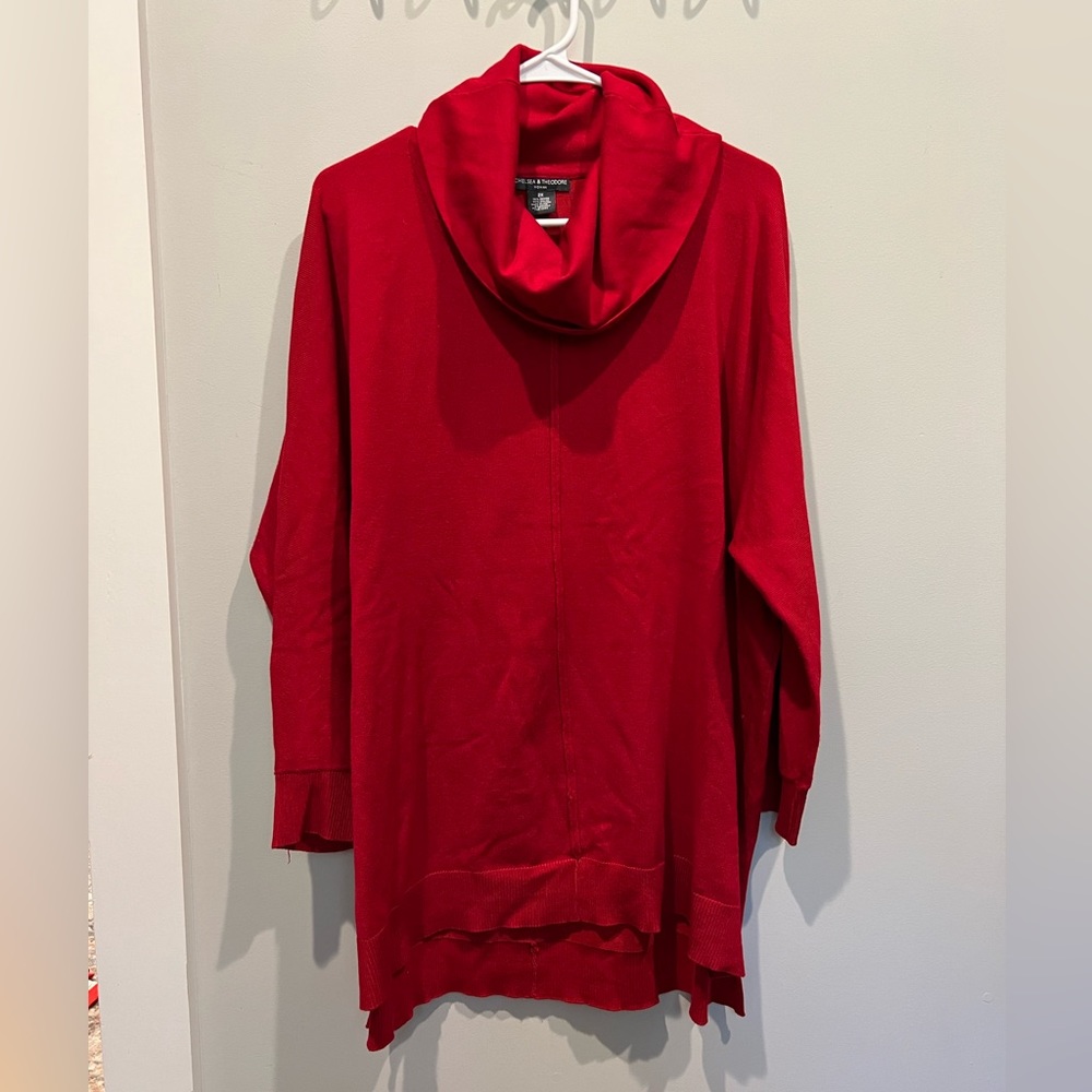 Chelsea and Theodore plus size red cowl neck sweater. 2X